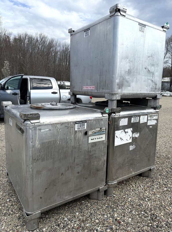 345 gallon Clawson, Stainless Steel liquid totes, 2" outlet, 403 lb. each, (3 available) - Image 2