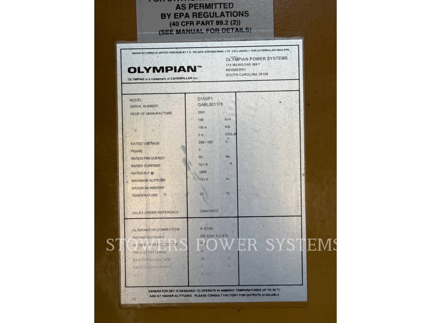 Olympian #D150P1, generator, sound attenuated enclosure, Tier2, UL2200, 620 hours, 2001 - Image 6