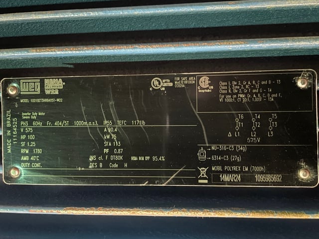 100 HP 1800 RPM Weg, Frame 404/5T, TEFC BB, 575 Volts, New Surplus - Image 3