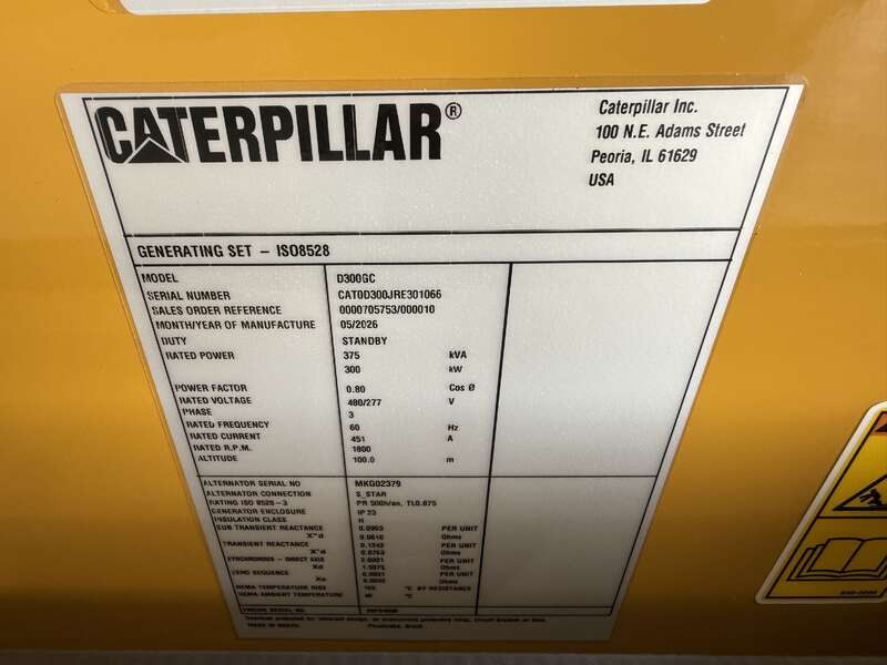300 KW Caterpillar, 277/480 Volts, 436 HP @ 1800 RPM, C9 engine, EPA Tier 3, sound attenuated enclosure, 621 - Image 9