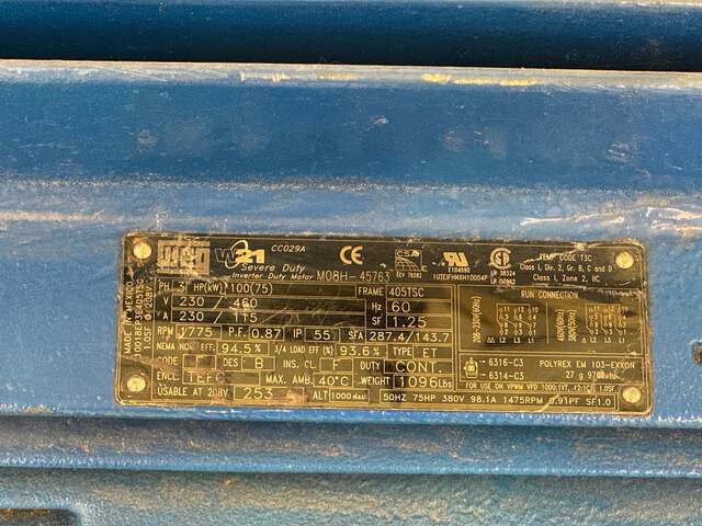 100 HP 1775 RPM Leeson M08H-45763 Allis-Chalmers Motor - Image 7