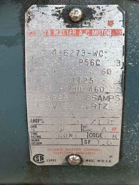 1 HP 1725 RPM Reliance Electric AC Motor 436273-WC / P56C - Image 5