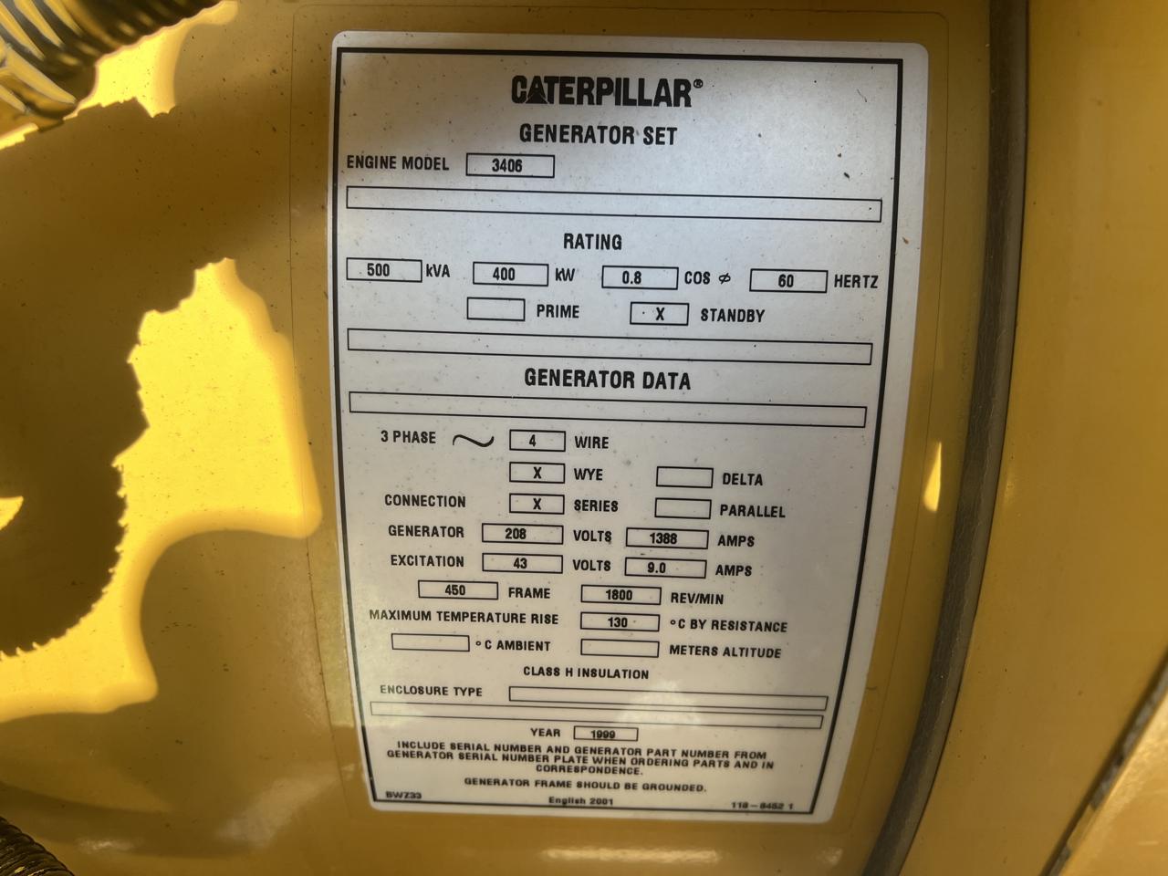 400 KW Caterpillar #SR4B, Diesel Generator Set, 587 HP @ 1800 RPM CAT engine, circuit breaker, 120/208 Volts - Image 10