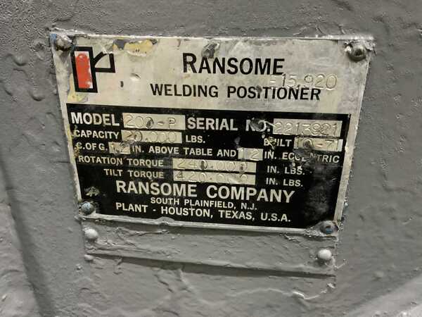 20000 lb. Ransome #200-P, welding positioner, power tilt & rotation, 135° table tilt, pendant Control, 5 HP - Image 4