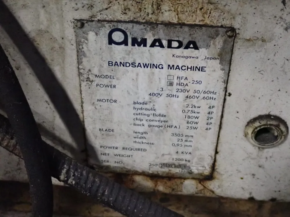 10" Amada #HFA-250, Horizontal Band Saw, w/Roller Conveyor, 230/400/460 V - Image 10