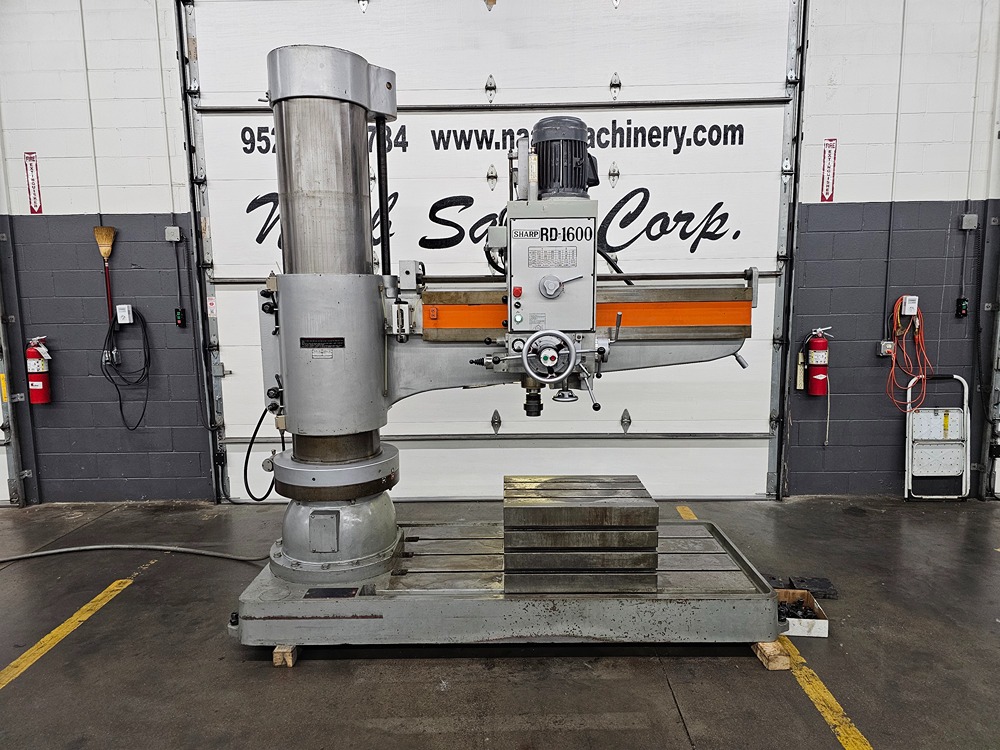 5' -17" Sharp #RD-1600, Radial Drill Press, 27.62" L x 19.62" width x 15.75" H table, 2.63" cast iron - Image 1