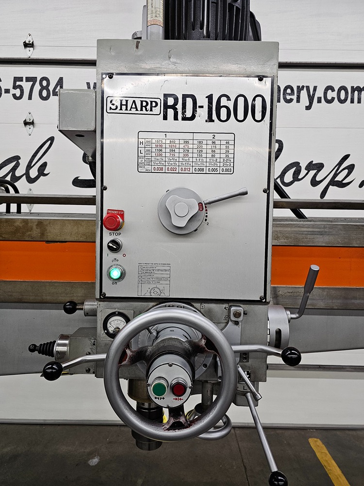 5' -17" Sharp #RD-1600, Radial Drill Press, 27.62" L x 19.62" width x 15.75" H table, 2.63" cast iron - Image 7