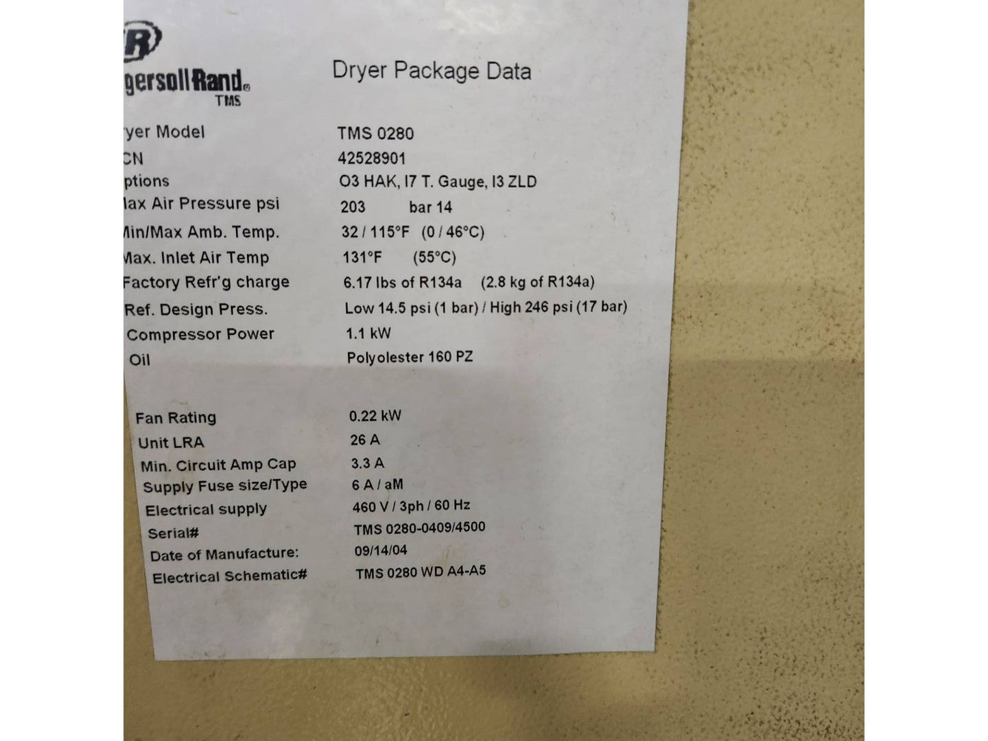 Ingersoll Rand #IRN50H-CC, Compressor, 50 HP, TMS 0280 dryer, R134A, 2004, AS IS - Image 2
