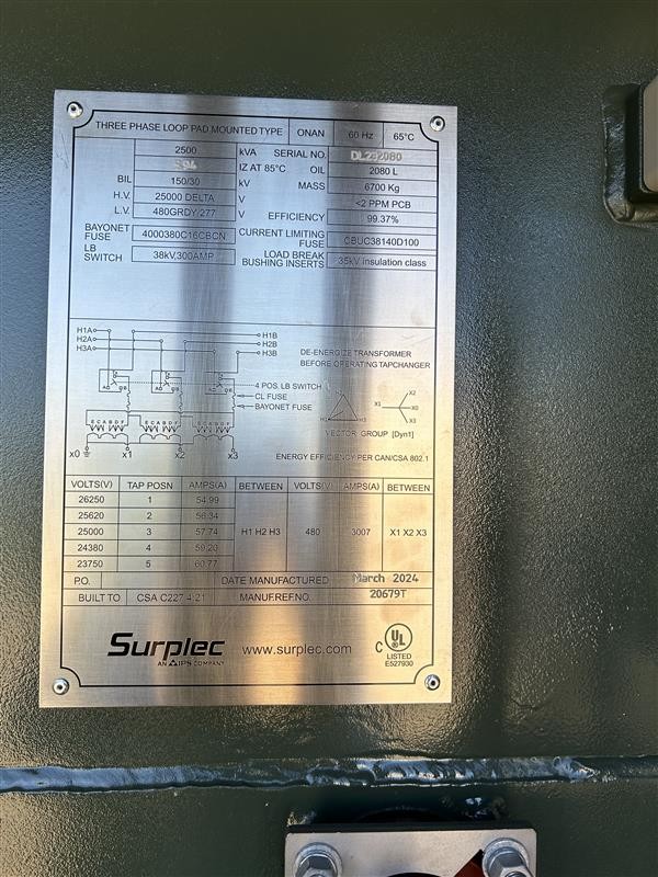 2500 KVA 24940 Delta Primary, 480Y Secondary, Daelim, Station - Image 5