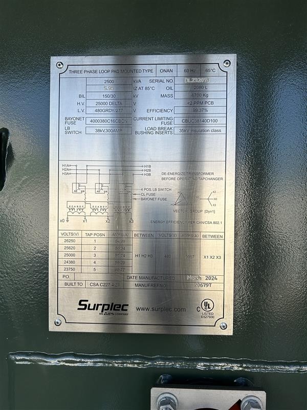 2500 KVA 24940 Delta Primary, 480Y Secondary, Daelim, Station - Image 4