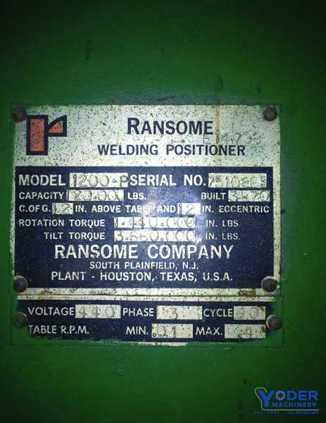 120000 lb. Ransome #1200-P, welding positioner, vari-speed, dynamic braking, #64866 - Image 4