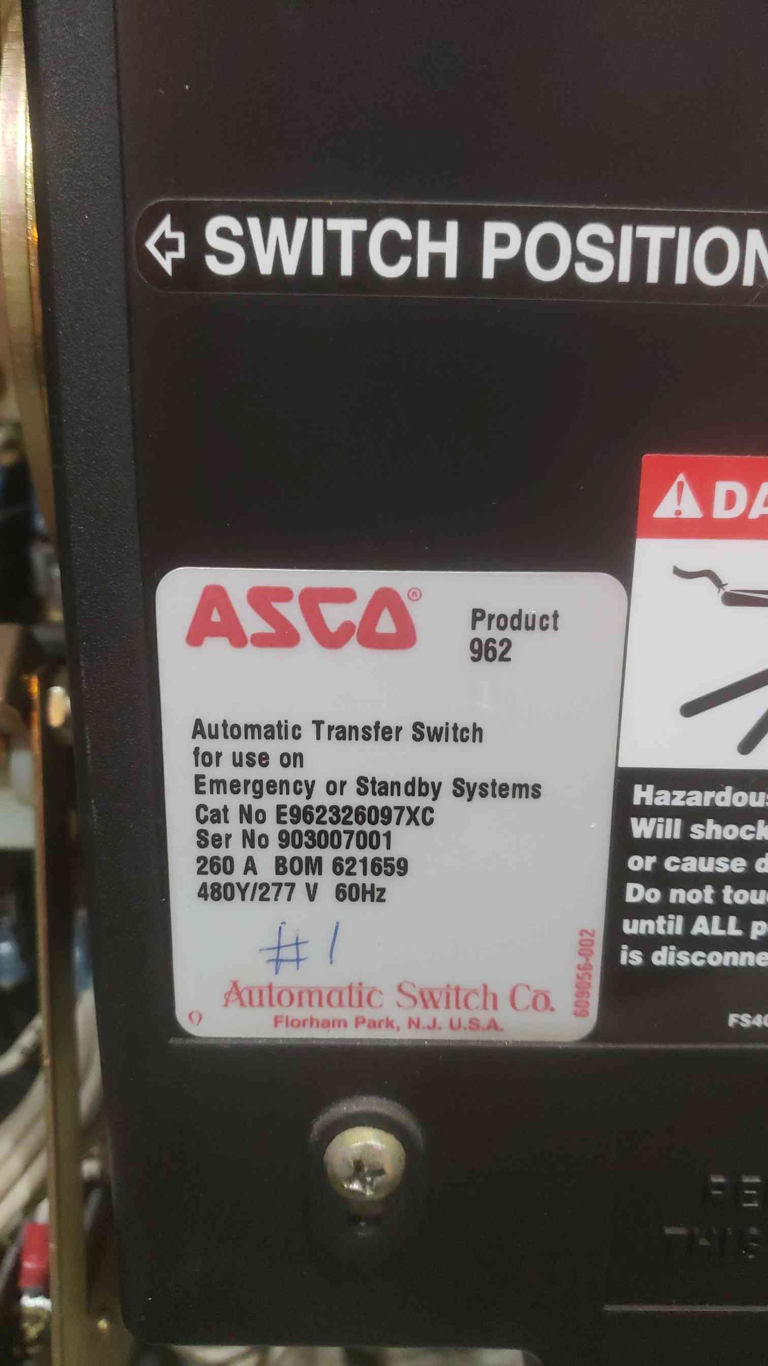 260 Amp. ASCO, Product 962, Bypass Isolation Automatic Transfer Switch, 480V.3PH - Image 3