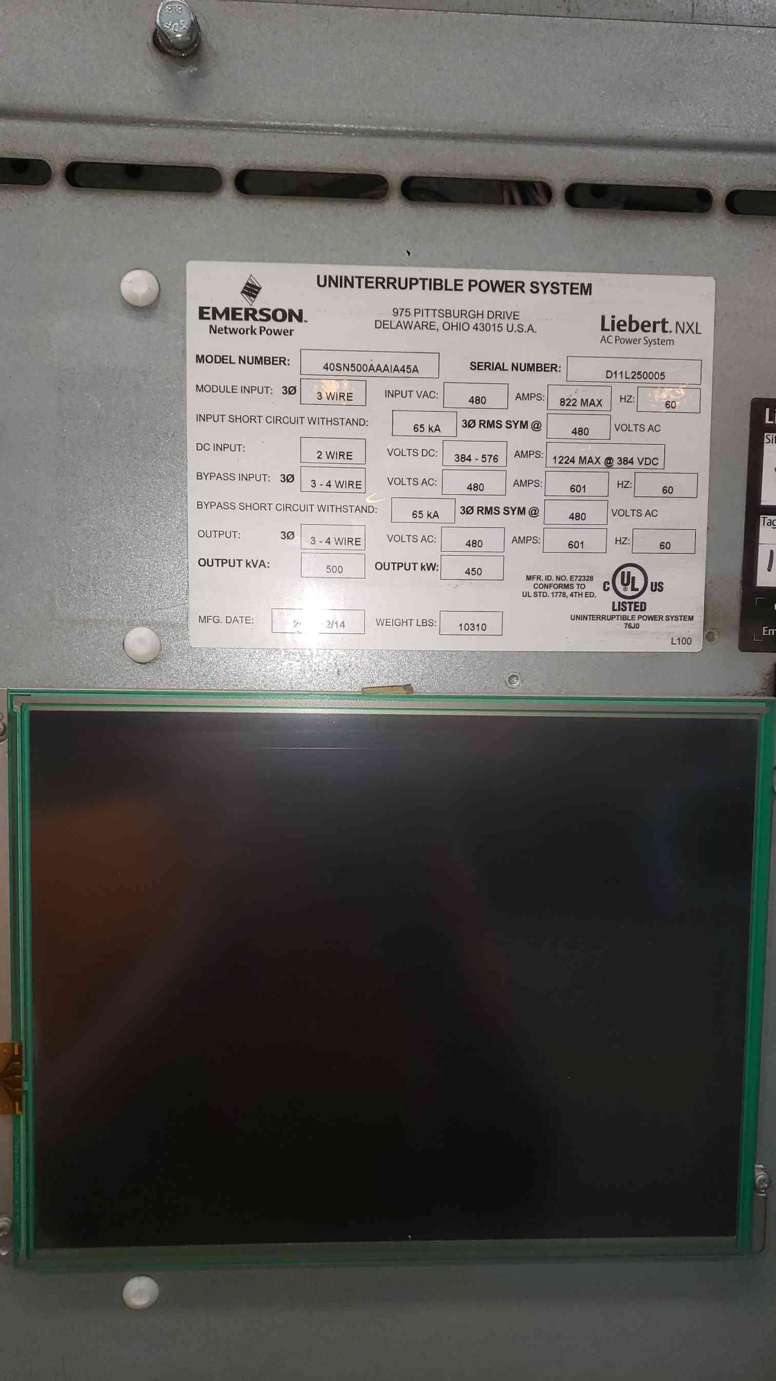 500.0 KVA Emerson Liebert NXL, uninterruptible power supplies, 450 kW, 3 Phase, 480 Volts, System with - Image 6