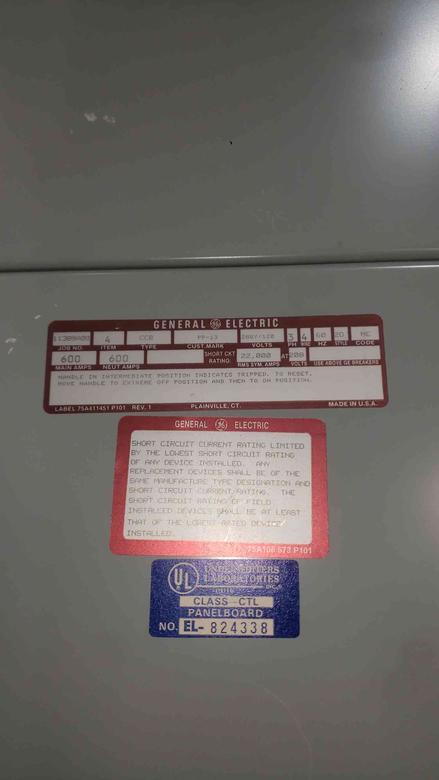 600 Amp. General Electric Spectra, CCB, Panelboard, THED Breakers, 3 Phase, 4 Wire, 208Y/120 Volts - Image 7