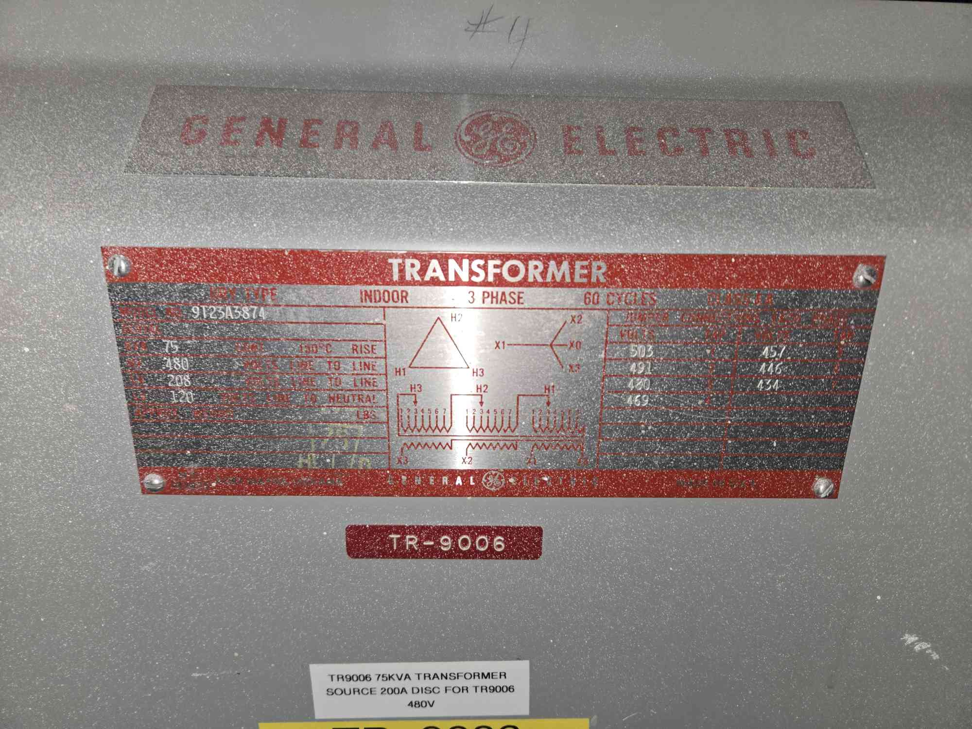 75 KVA, 480 Primary, 208/120 Secondary General Electric #9T23A3874, Dry Type Transformer, 3 Phase, 60 Hz - Image 6