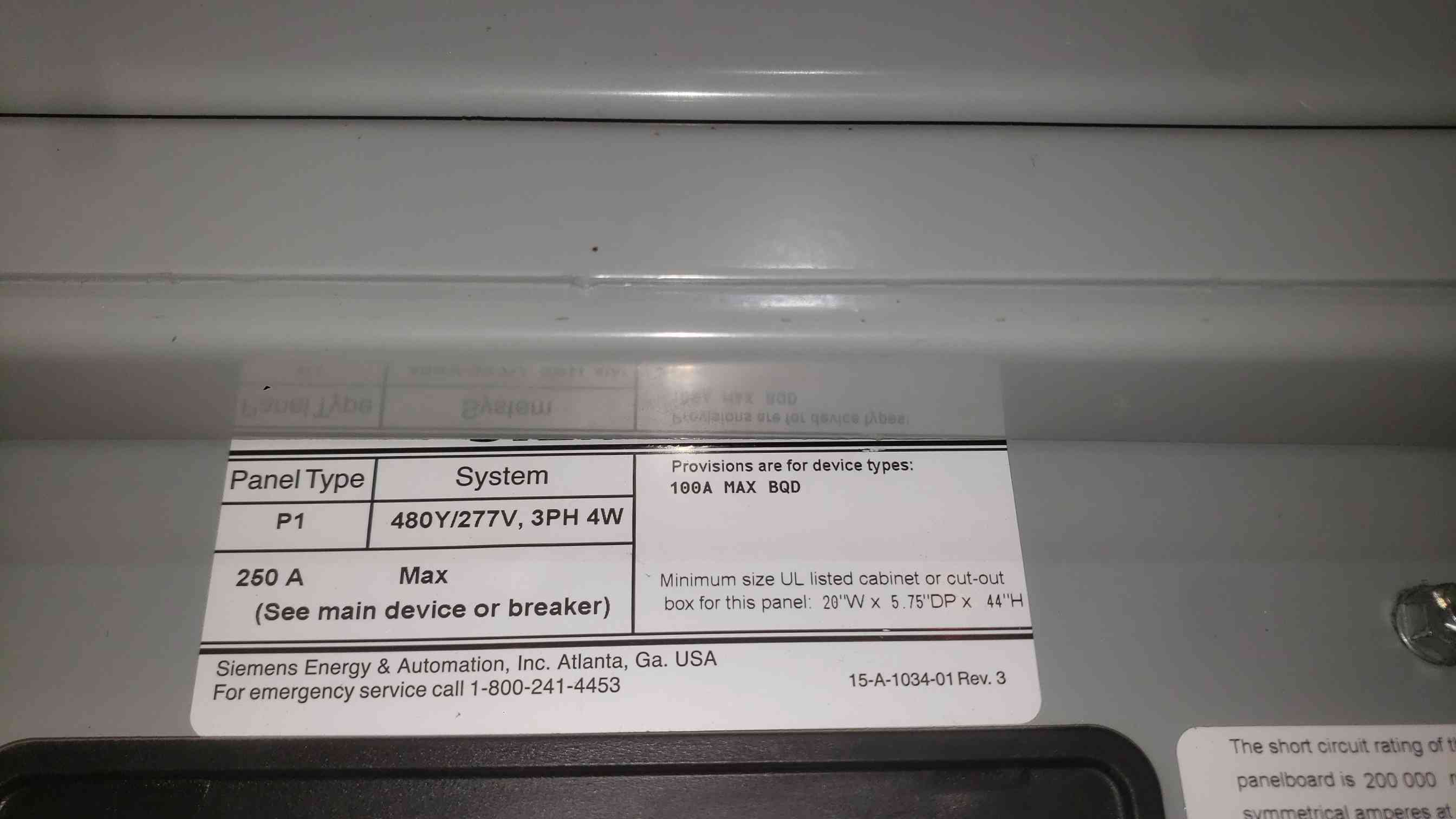 Siemens SB3, Switchboard, 45 KVA Transformer, P1 Panelboard, NGB Breakers, 480 Volts, 3 Phase, 2010 - Image 5