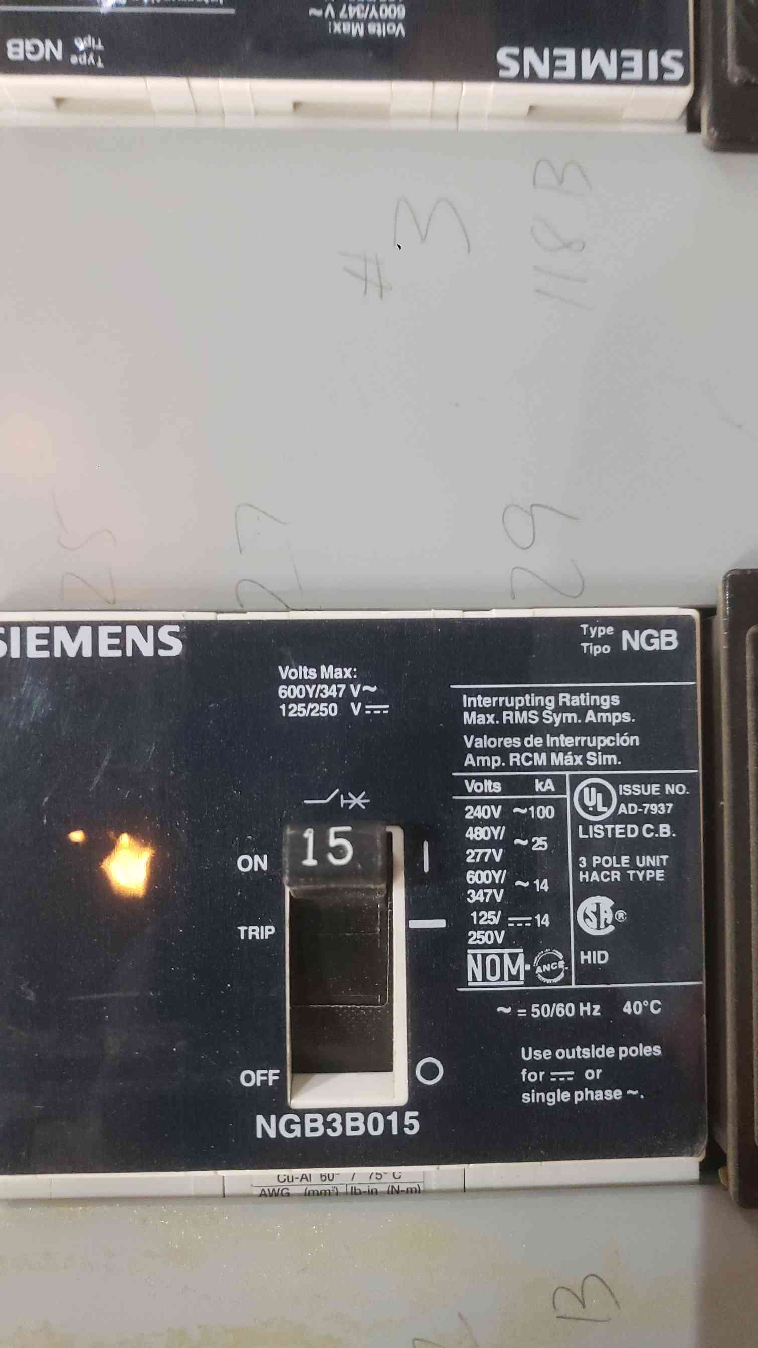 Siemens SB3, Switchboard, 45 KVA Transformer, P1 Panelboard, NGB Breakers, 480 Volts, 3 Phase, 2010 - Image 6