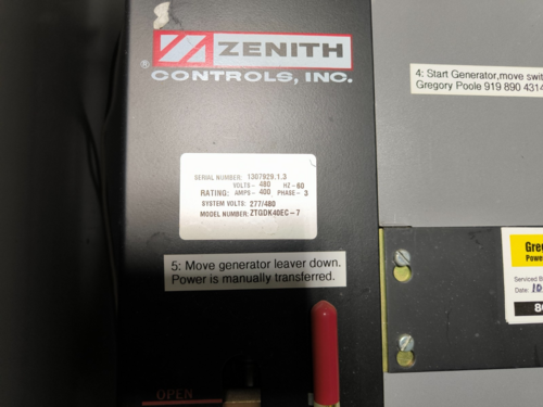 400 Amp. Zenith ZTGDK40EC-7, Automatic Transfer Switch, 480 VAC, 3PH - Image 3