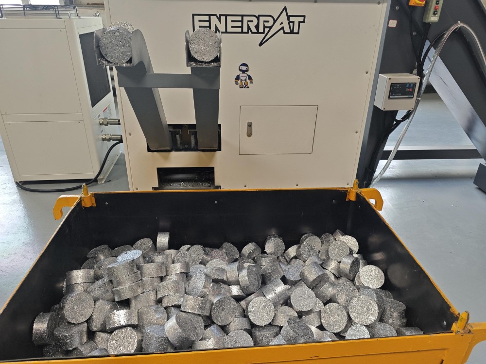 Enerpat Automatic Metal Chip Briquetting Line -Briquetter + Chip Wringer, 3-5% Residual Oil, In Stock USA - Image 1