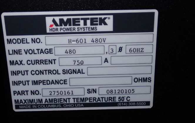 Plasma Cutter Power Supply, Ametek #H-601-480V, 3 Phase, 60 Hz, 750 Amps, 480 V. - Image 2