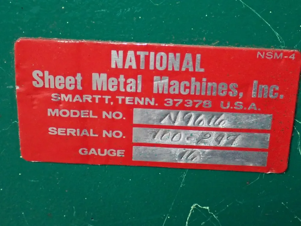 16 gauge x 8' National Sheet Metal Machines Inc. #N9616, Sheet Metal Brake - Image 7