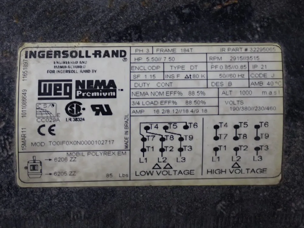Ingersoll Rand #2475, Air Compressor, 120 gallon Tank, 5.5 & 7.5 HP, 2915/3515 RPM, 190-460 V. - Image 4