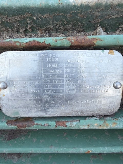 200 HP 1190 RPM Reliance, Frame 449TY, TEFC, 460 Volts, Offered electrically OK or Rebuilt with Warranty - Image 1