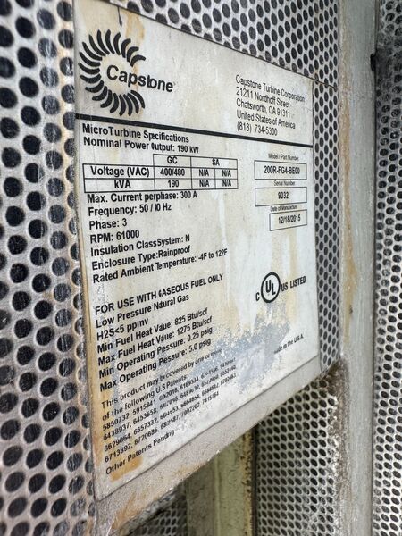 190 KW Capstone Turbine #200R-FG4-BE00, Natural Gas Microturbine Generator, 300 amps/phase, 61,000 RPM - Image 2