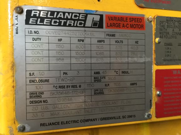 1150 HP 800/1500 RPM Reliance, Frame TDX1250, TEWC-XP, VFD duty, 6-pole, 575V.(2 available) - Image 3