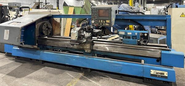 Mazak #M5x3000U, CNC lathe, Mazatrol T32-2 Control, 24" swing, 126" centers, 4-jaw 18" chuck, 4" bar, 1990 - Image 1