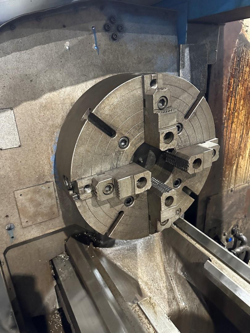 Mazak #M5x3000U, CNC lathe, Mazatrol T32-2 Control, 24" swing, 126" centers, 4-jaw 18" chuck, 4" bar, 1990 - Image 3