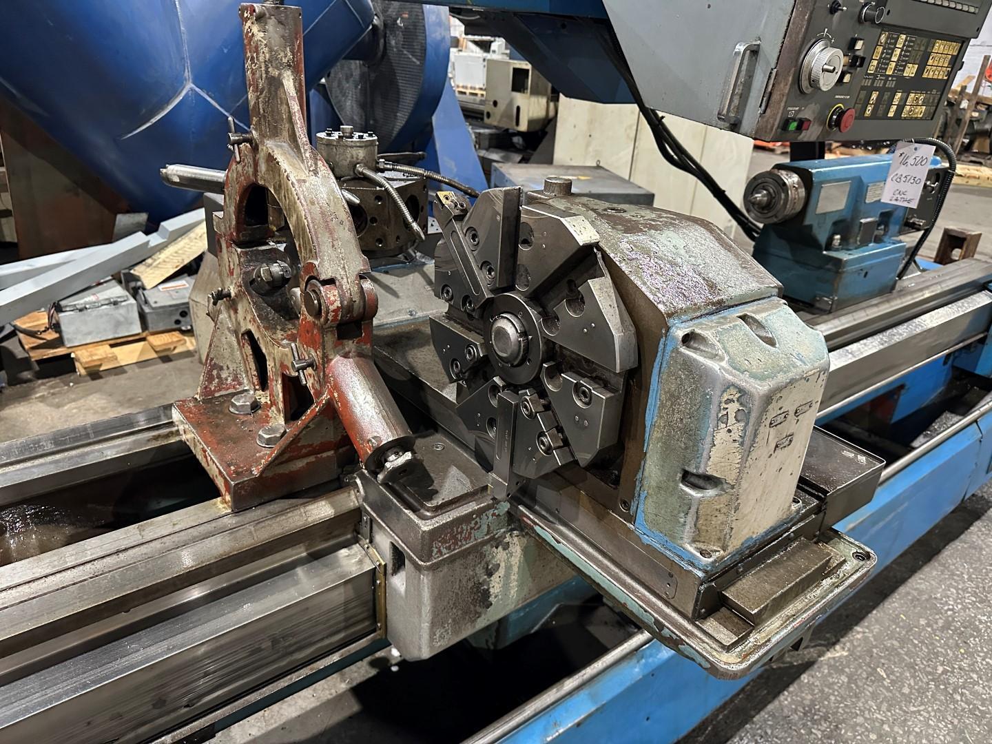 Mazak #M5x3000U, CNC lathe, Mazatrol T32-2 Control, 24" swing, 126" centers, 4-jaw 18" chuck, 4" bar, 1990 - Image 6