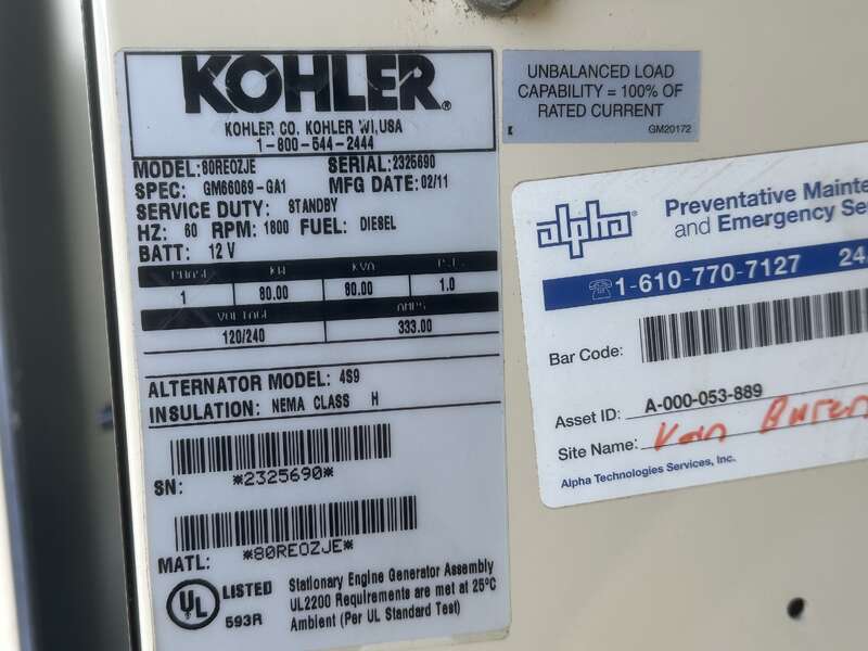 80 KW Kohler #80REOZJE, diesel generator set, 120/240 Volts, 1-phase, 312 hours, 133 HP @ 1800 RPM, John - Image 10