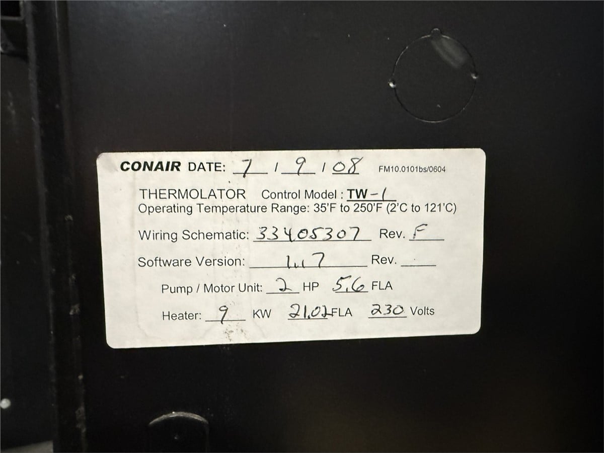 9 KW Conair #VTR-1, VacuTrac Thermolator, 9 kW Immersion Heater, 2 HP Pump, 55 GPM, 180°F, +/- pressure, 2008 - Image 9