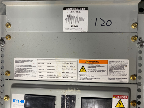 225 Amps. Eaton #EZB2042RBS, Pow-R-Stock PRL2X Panelboard, Nema 1, 480Y/277V, 3PH, 4W - Image 2