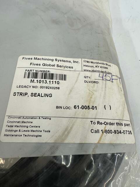 Fives Machining Systems OEM Sealing Strip M.1013.1110 45 ft length. - Image 1