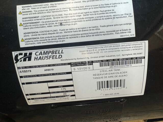 Campbell Hausfeld Air Receiver Surge Tank AR8019 1/2, 3/4, 1-1/2, and 2 In. NPT 175 PSI - Image 2