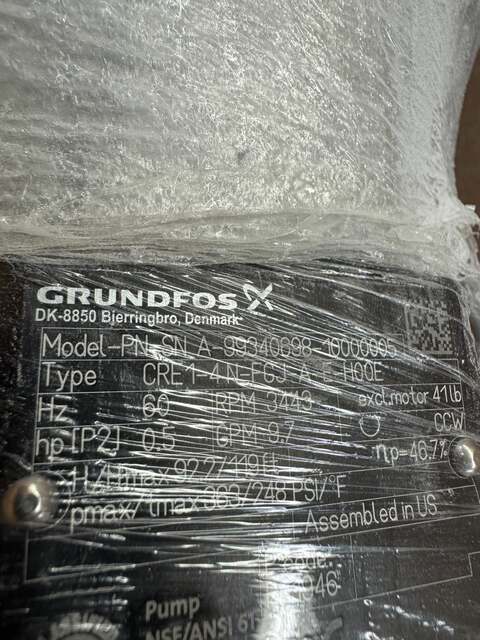 Grundfos CRE1-4 N-FGJ-A-E-HQQE Vertical Multistage Centrifugal Pump, 0.5 HP, 60 Hz - Image 2