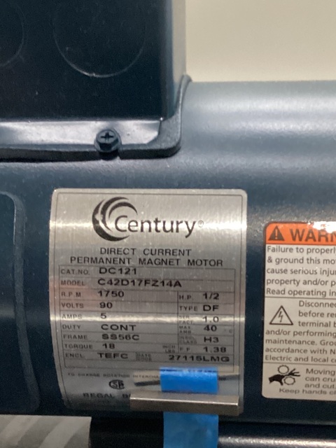Century HP #C42D17FZ14A RPM, DC MOTOR 1/290VDC - Image 2