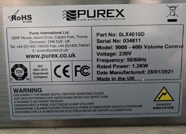 Purex #0LX4010D, 400i Digital Fume Extraction Unit 230V - Image 6