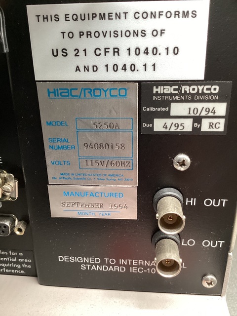 Hiac / Royco #5250A, HIAC/ROYCO 5250A LIQUID PARTICLE COUNTER - Image 6