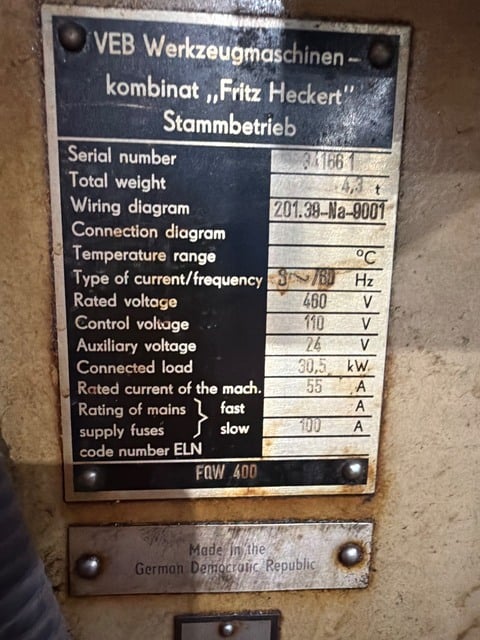 WMW Fritz Heckert #FQW 400, Universal Milling Machine, ISO 50, 1800 RPM, 1050x460x540MM, 1980 - Image 9
