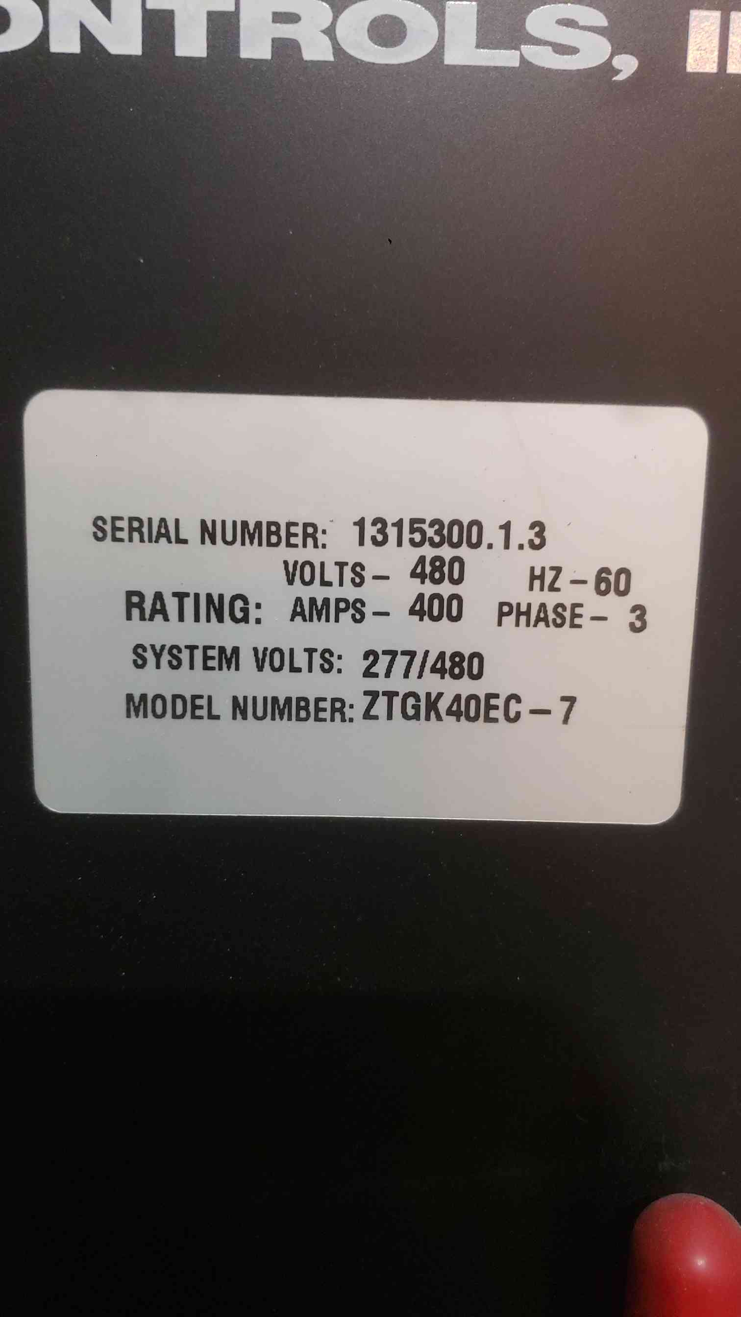 400 Amp. GE Zenith #ZTGK40EC-7, ZTG Series, Automatic Transfer Switch, 480 Volts, 3 Phase - Image 6