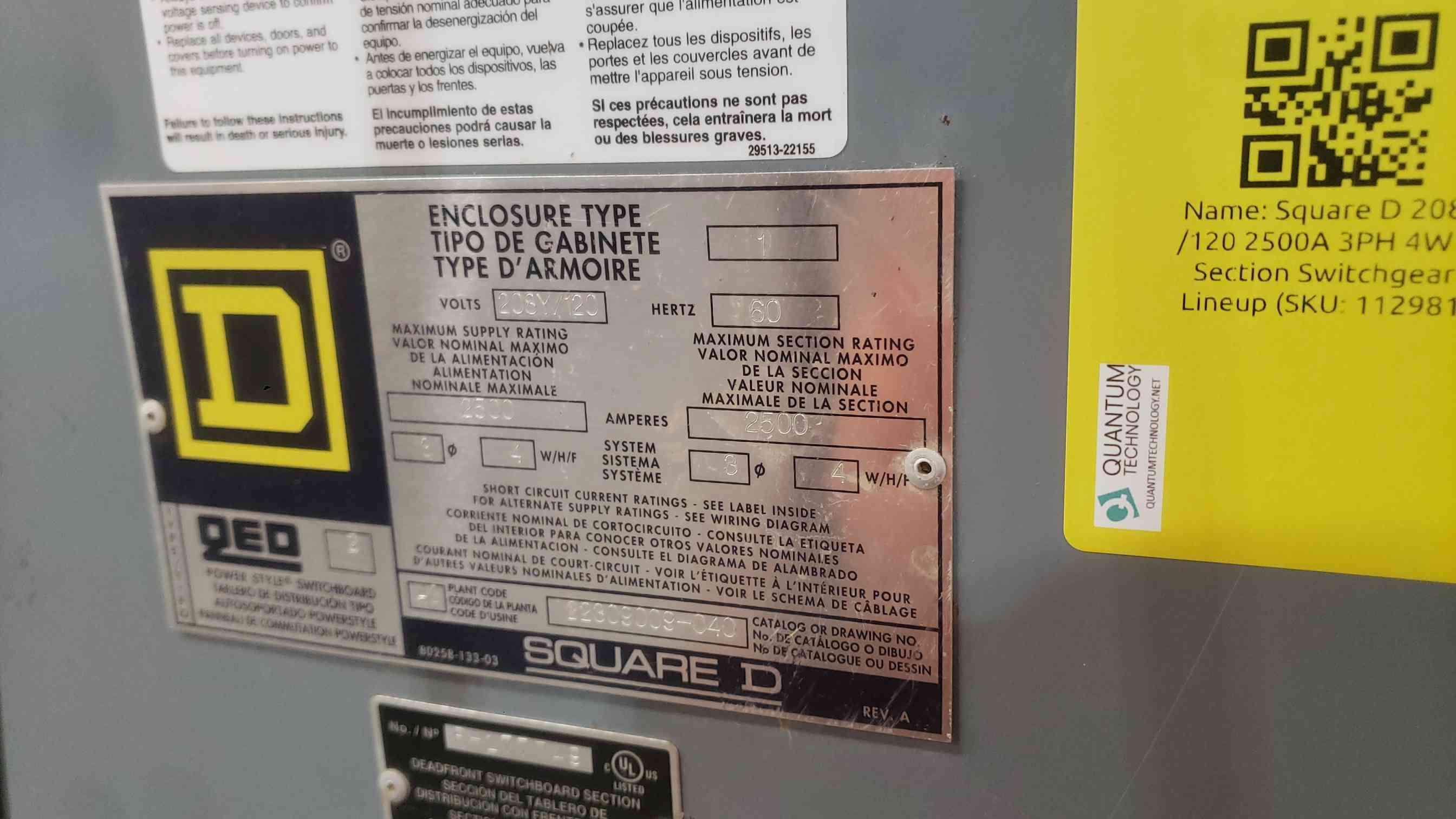 2500 Amps, Square D QED-2, PowerStyle Switchboard, 208Y/120 Volts, 3 Phase 4 Wire, (2) RG1000 Breakers - Image 6