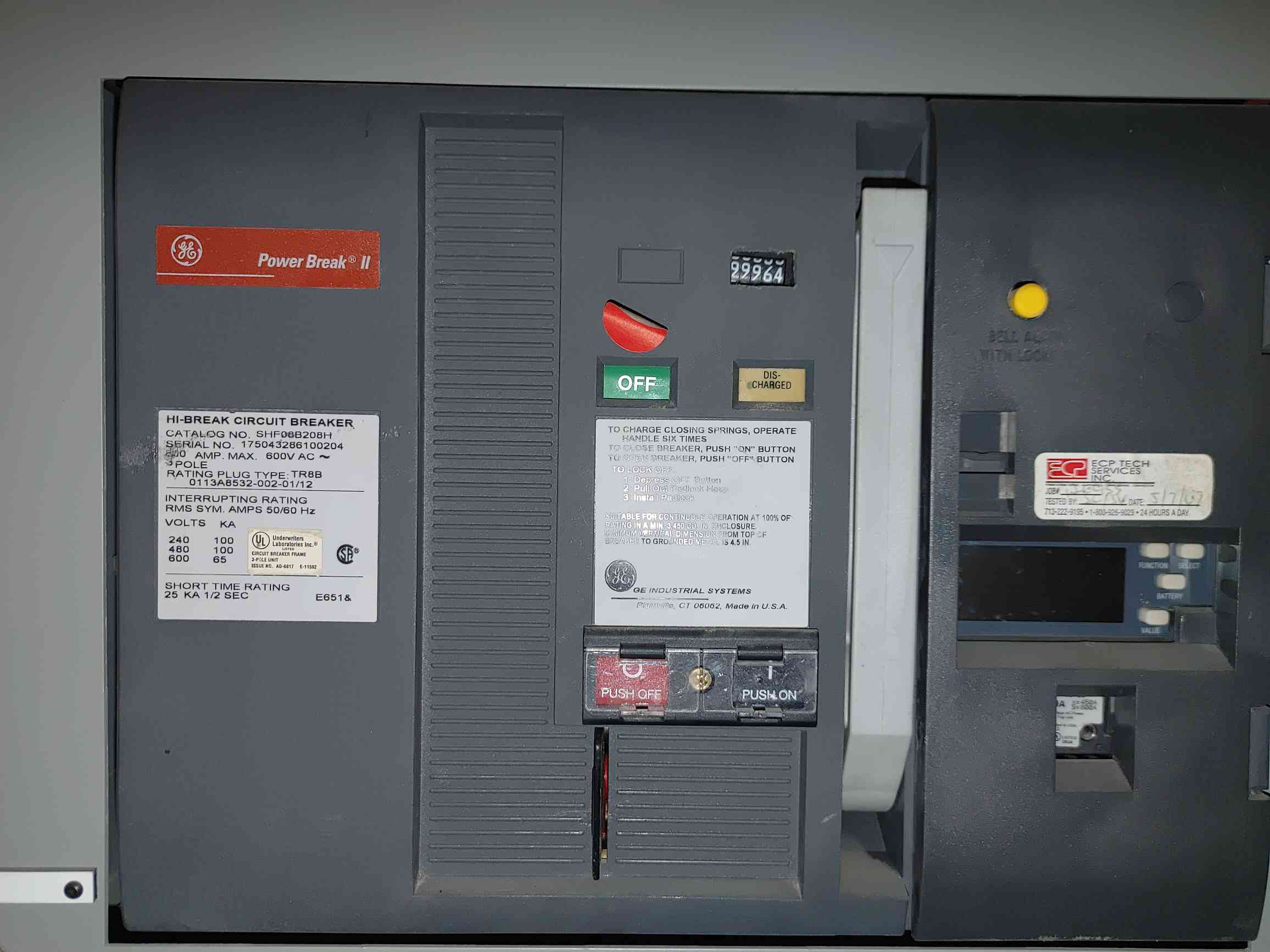 4000 Amps, General Electric Power Break II Switchboard, (5) #SHF08B208H 800A Hi-Break 3 Pole Breakers, 480 - Image 6