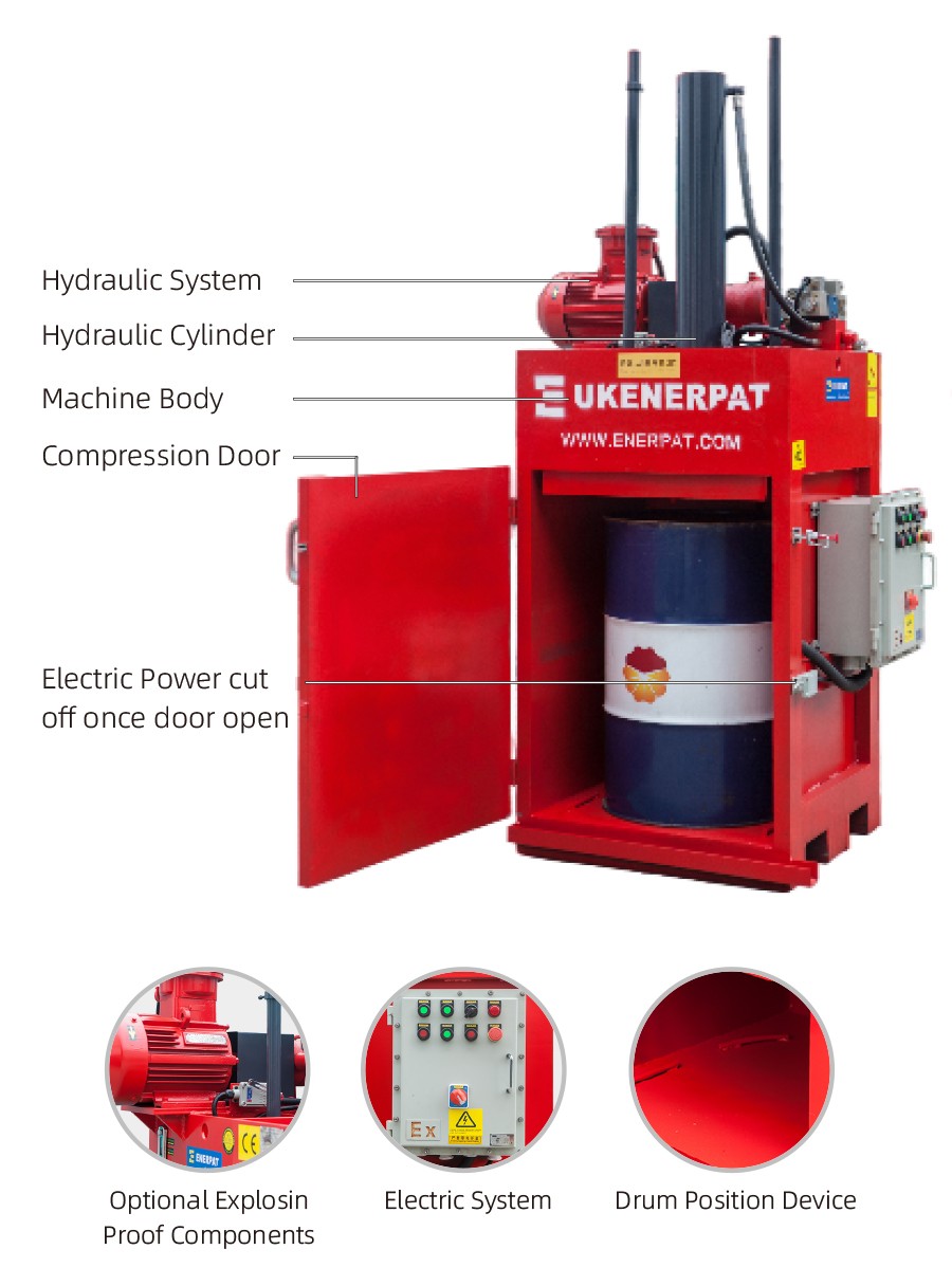 30.7" x 37" Enerpat #DC30, Hydraulic Drum Crusher for 55-Gallon Steel Drums - In Stock USA, Ready to Ship - Image 5