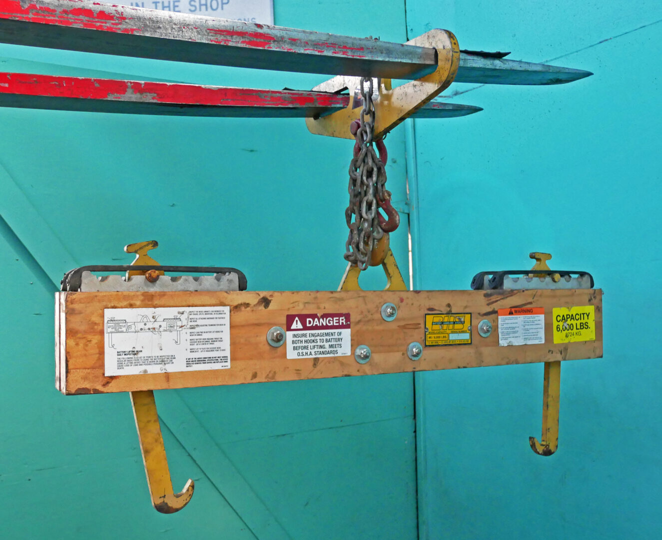 3 Ton, BHS #6, Battery Lifting Beam w/ Fork Attachment, 45" L x 5" W - Image 2