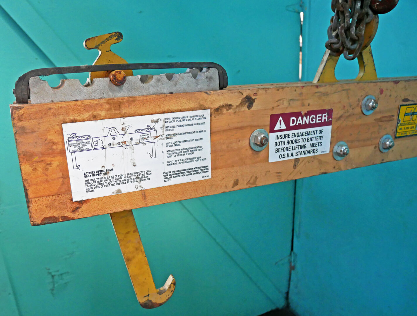 3 Ton, BHS #6, Battery Lifting Beam w/ Fork Attachment, 45" L x 5" W - Image 4