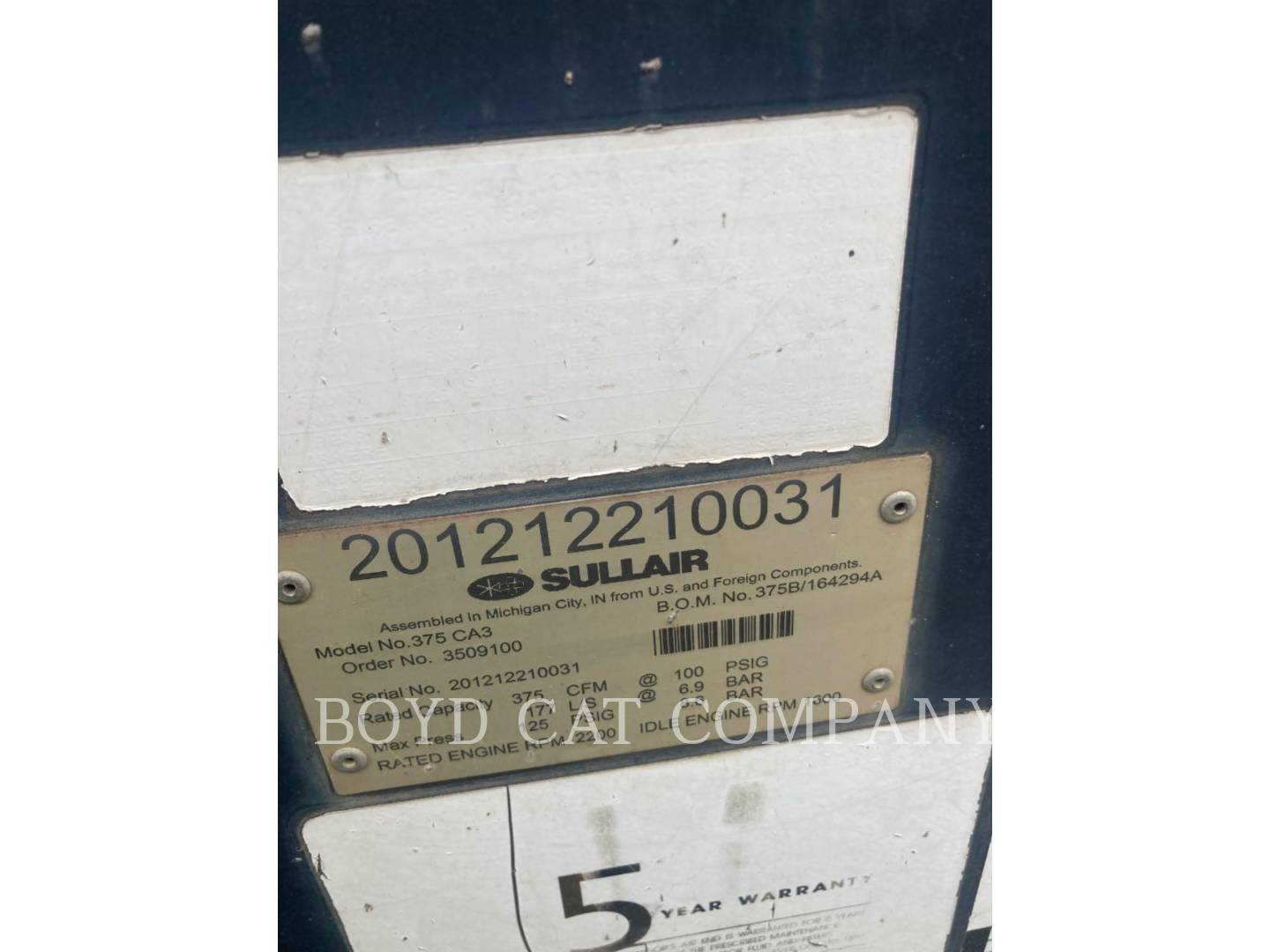 Sullair 375CFM S83, Petroleum Engine, 5628 hours, S/N: 201212210031, 2012 - Image 6
