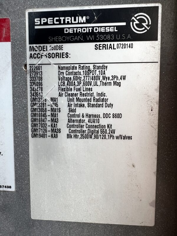 250 KW Spectrum #250DSE, portable diesel generator set, 4500 hours, Detroit Diesel S60 engine, S/N 0720140 - Image 2